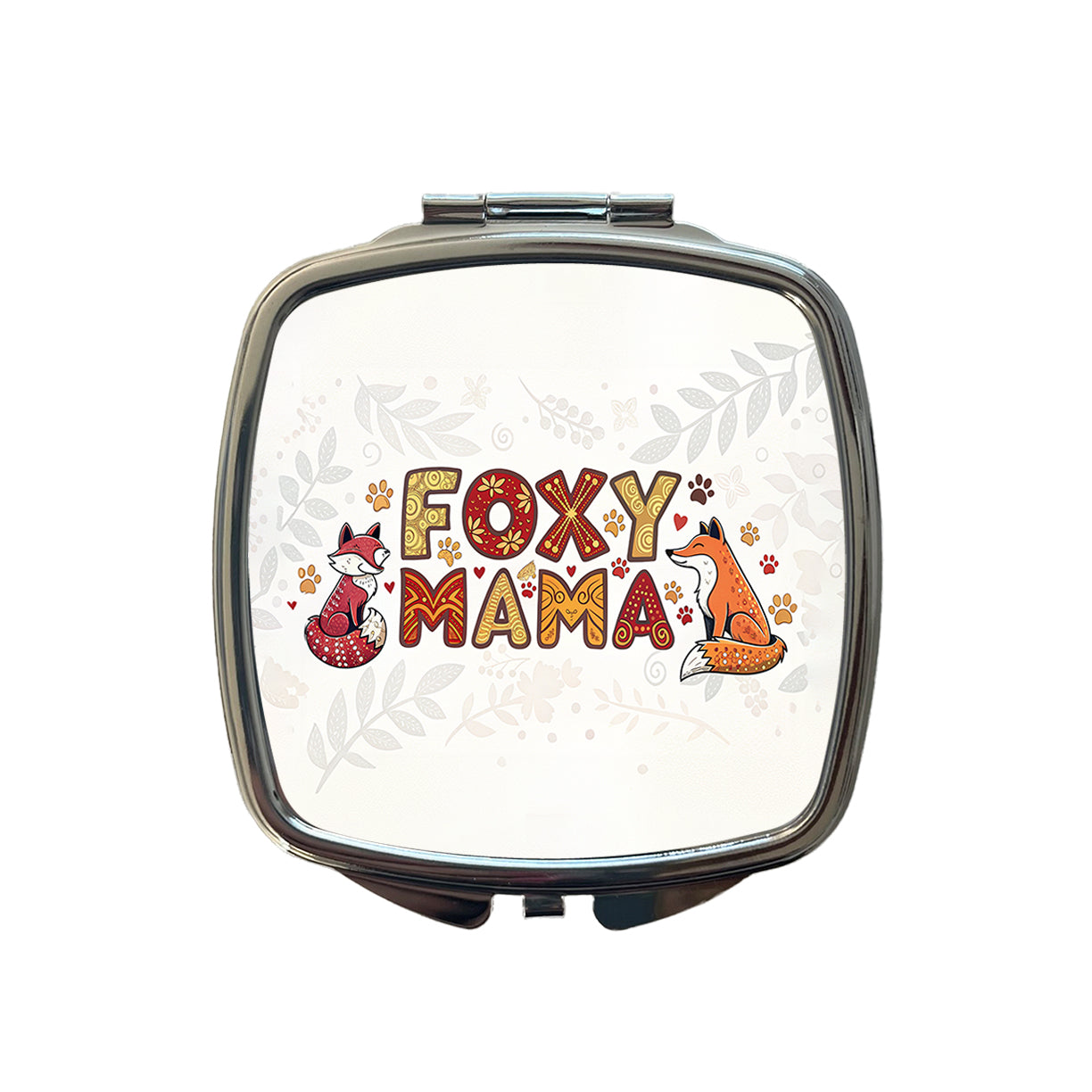 Foxy Mama Cute Fox Foxes Theme Small Travel Purse Handbag Pocket Makeup Compact Mirror