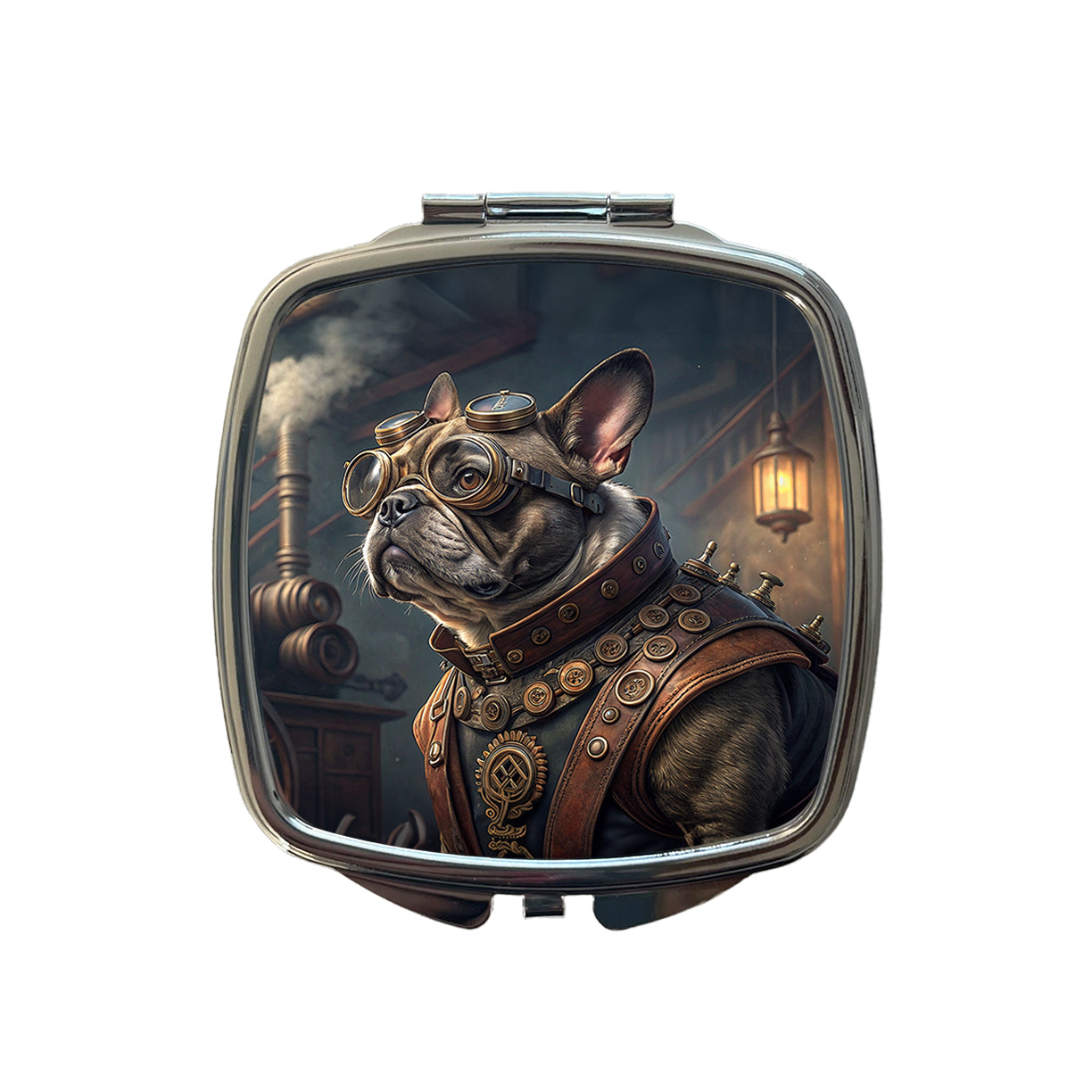 French Bulldog Dog Steampunk Small Travel Purse Handbag Pocket Makeup Compact Mirror