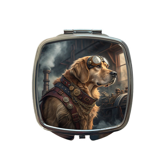 Golden Retriever Dog Steampunk Small Travel Purse Handbag Pocket Makeup Compact Mirror