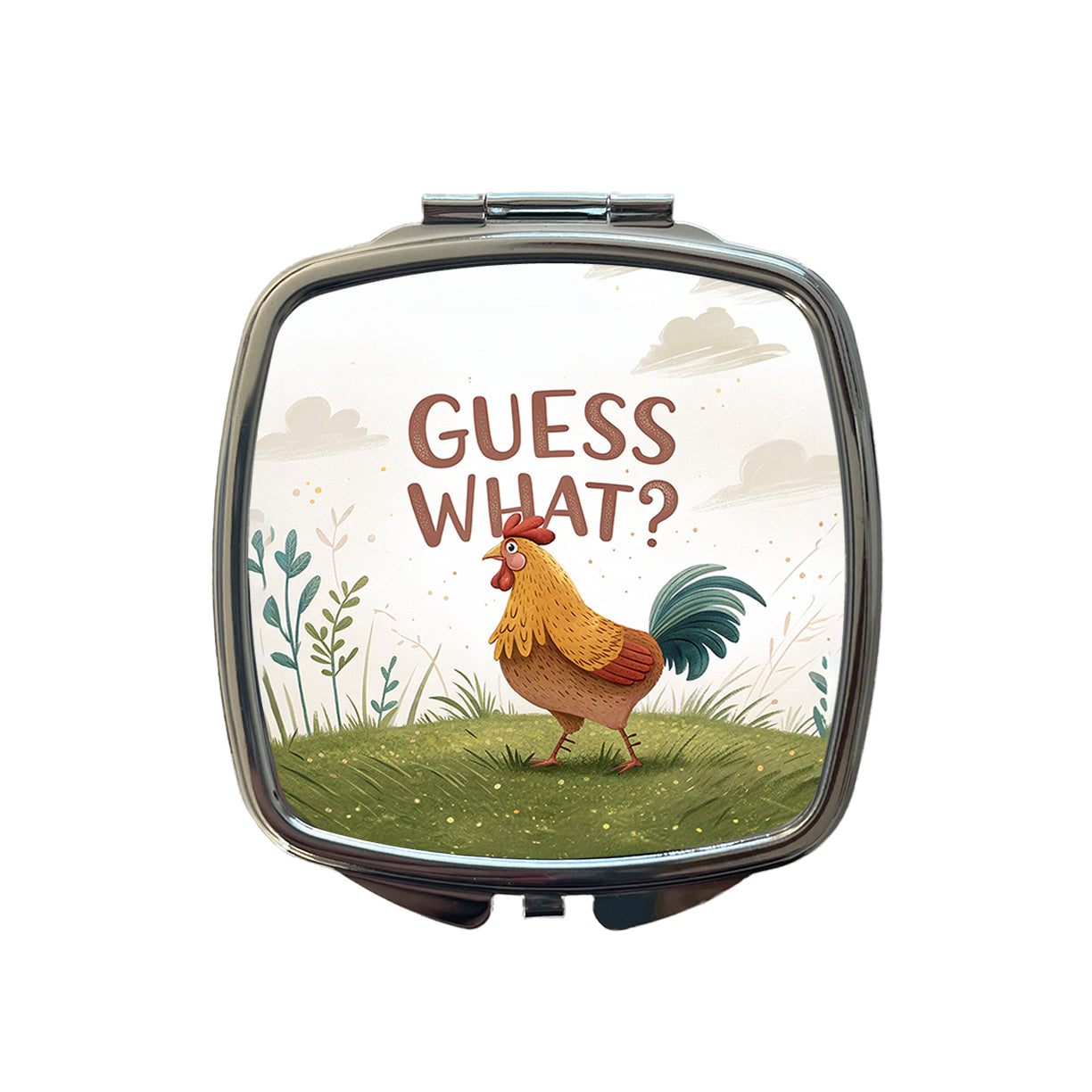Guess What Chicken Butt Funny Cartoon Small Travel Purse Handbag Pocket Makeup Compact Mirror