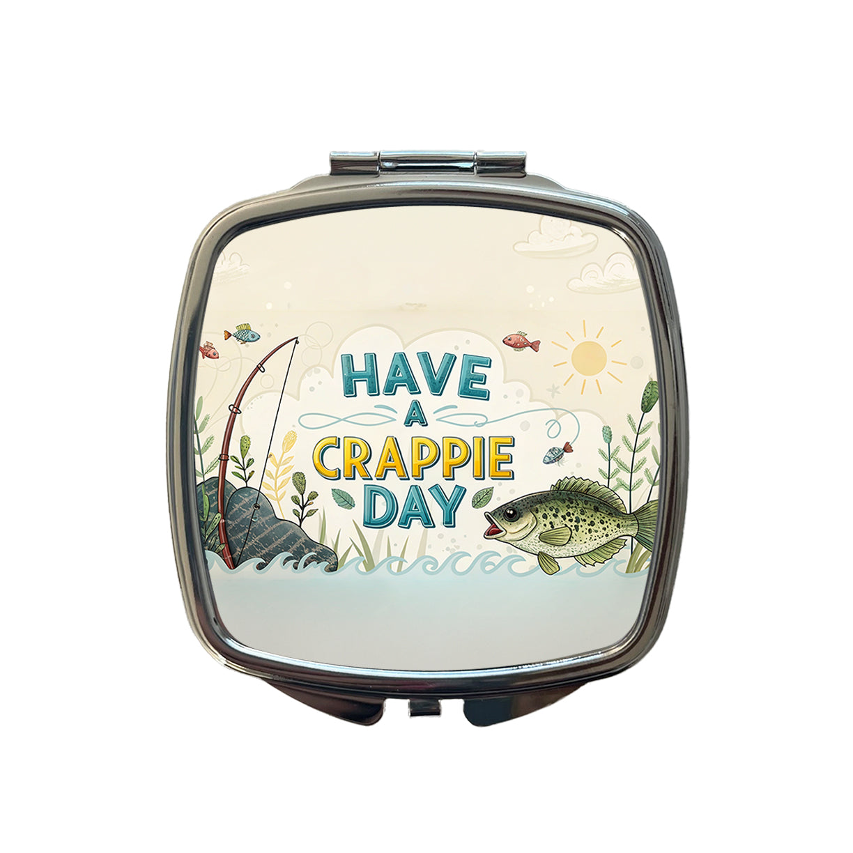 Have a Crappie Day Funny Fishing Fish Saying Small Travel Purse Handbag Pocket Makeup Compact Mirror