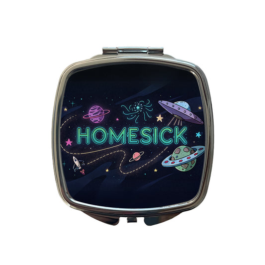 Homesick UFO Sci-Fi Funny Saying Small Travel Purse Handbag Pocket Makeup Compact Mirror