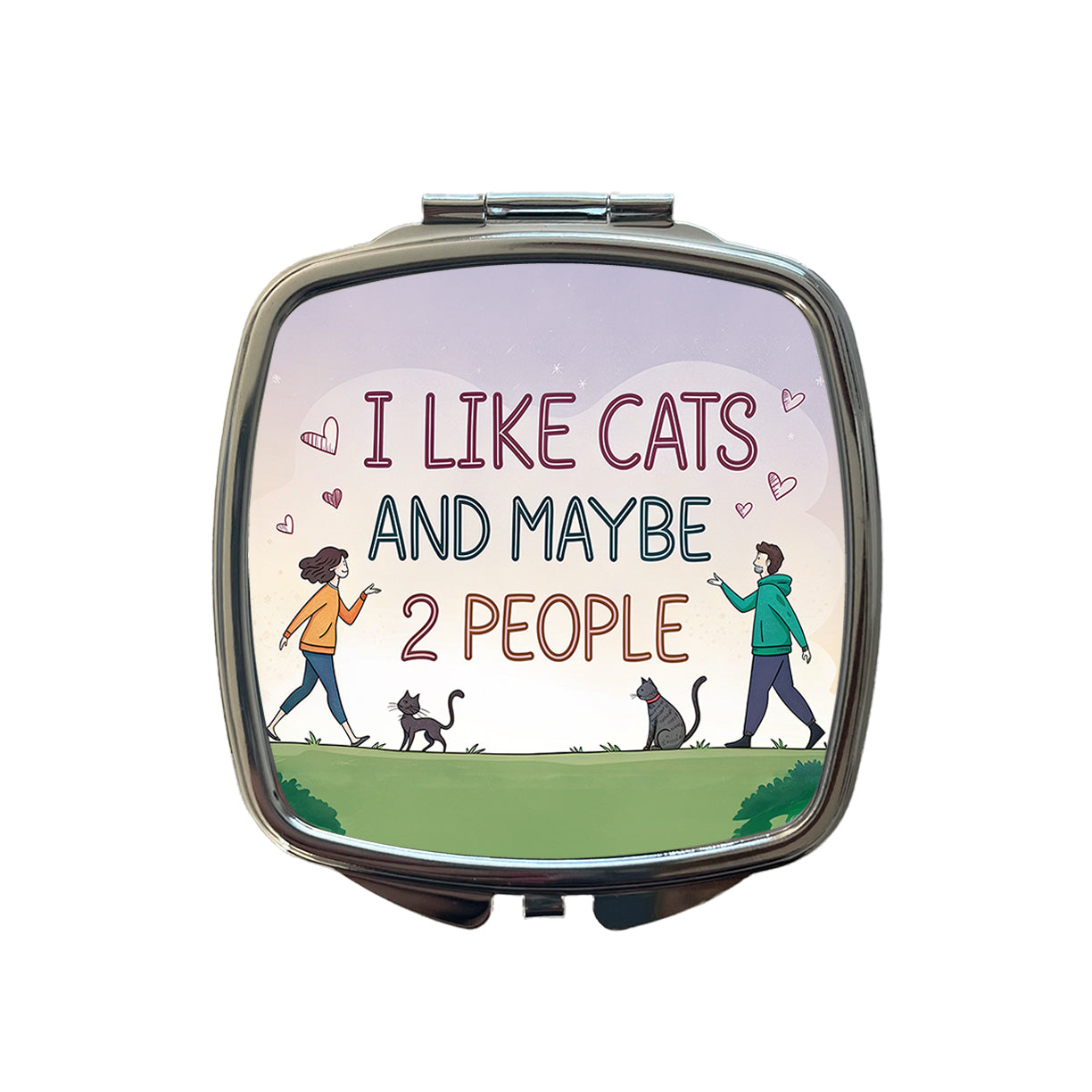 I Like Cats And Maybe 2 People Funny Small Travel Purse Handbag Pocket Makeup Compact Mirror