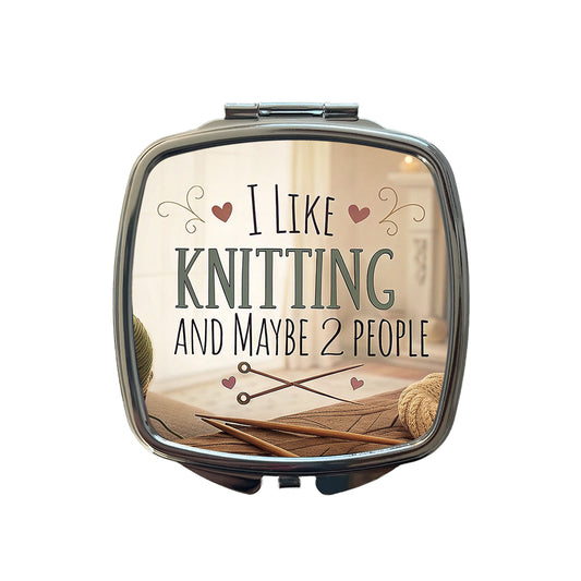 I Like Knitting And Maybe 2 People Funny Small Travel Purse Handbag Pocket Makeup Compact Mirror