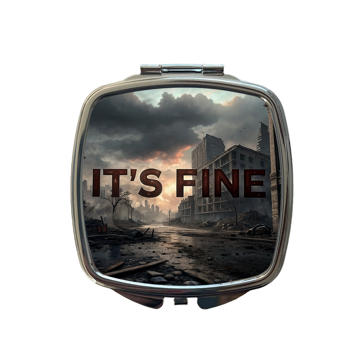 It's Fine Apocalypse End of the World Funny Small Travel Purse Handbag Pocket Makeup Compact Mirror