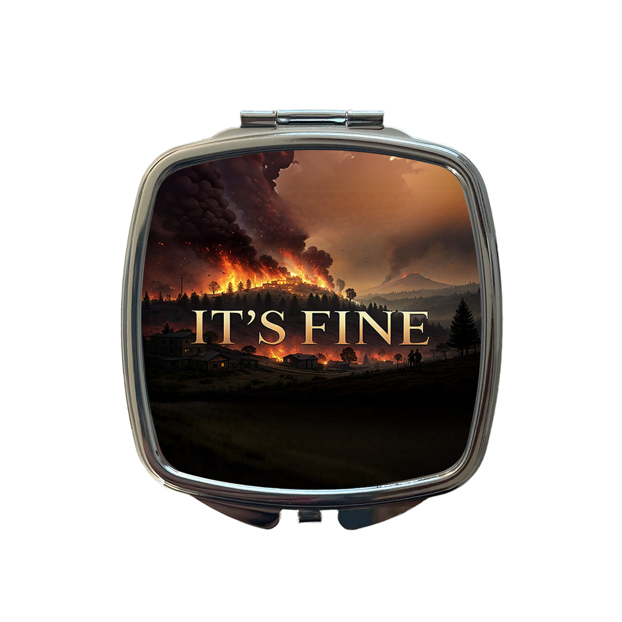 It's Fine Raging Fire Funny Small Travel Purse Handbag Pocket Makeup Compact Mirror