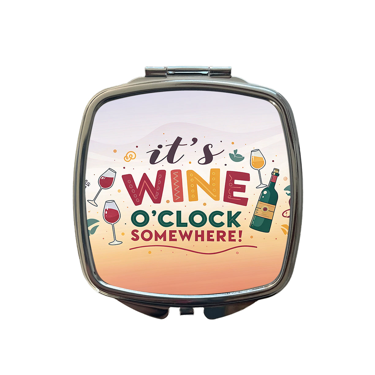It's Wine O'clock Somewhere Funny Small Travel Purse Handbag Pocket Makeup Compact Mirror