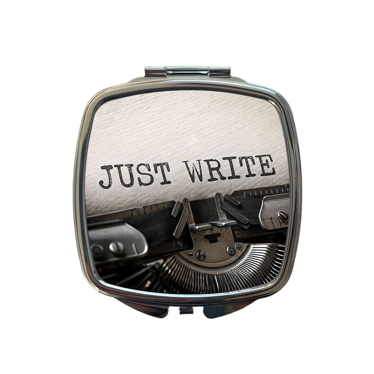 Just Write Retro Typewriter Inspirational Small Travel Purse Handbag Pocket Makeup Compact Mirror