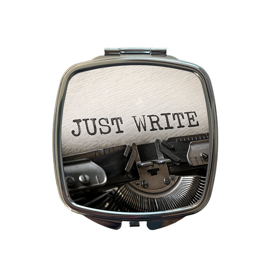 Just Write Retro Typewriter Inspirational Small Travel Purse Handbag Pocket Makeup Compact Mirror