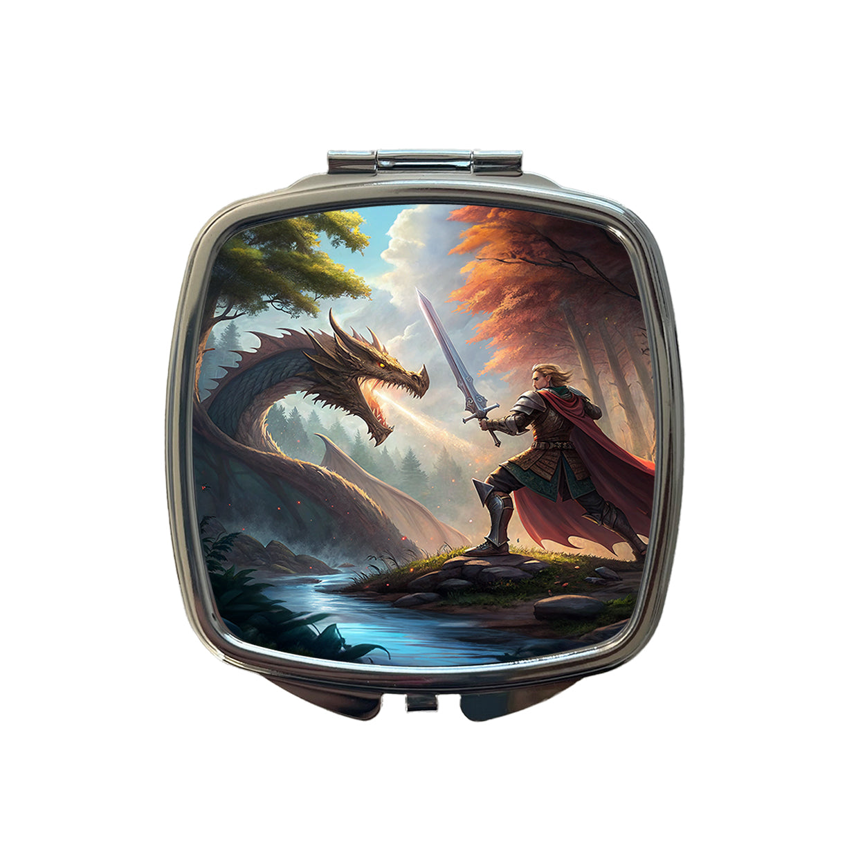Knight Dragon Slayer Illustration Small Travel Purse Handbag Pocket Makeup Compact Mirror