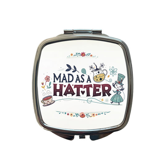 Mad As A Hatter Funny Small Travel Purse Handbag Pocket Makeup Compact Mirror