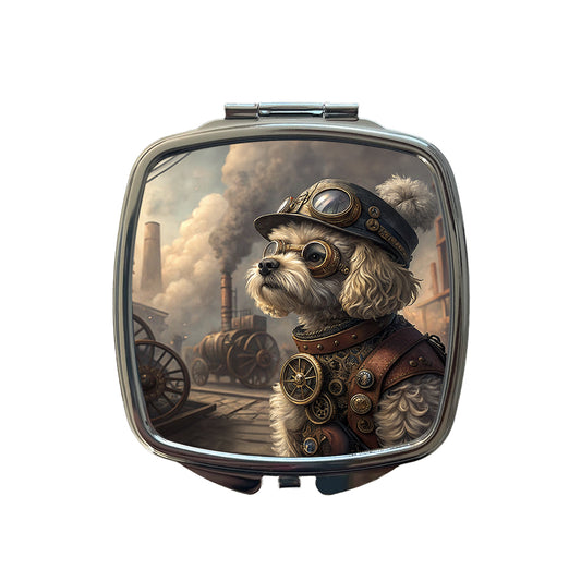 Maltipoo Dog Steampunk Small Travel Purse Handbag Pocket Makeup Compact Mirror