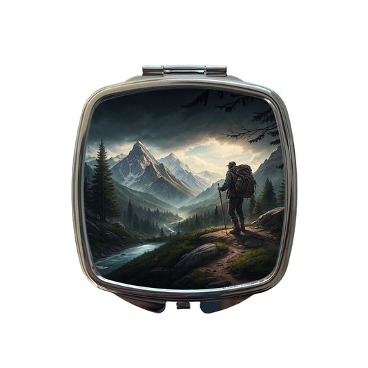 Man Hiking In The Mountains Small Travel Purse Handbag Pocket Makeup Compact Mirror
