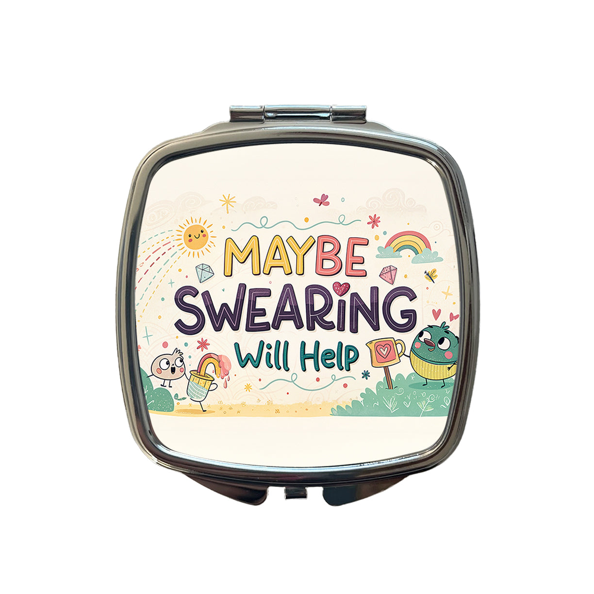 Maybe Swearing Will Help Funny Small Travel Purse Handbag Pocket Makeup Compact Mirror