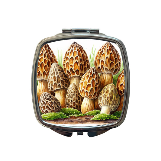 Morel Mushrooms Morchella Watercolor Small Travel Purse Handbag Pocket Makeup Compact Mirror