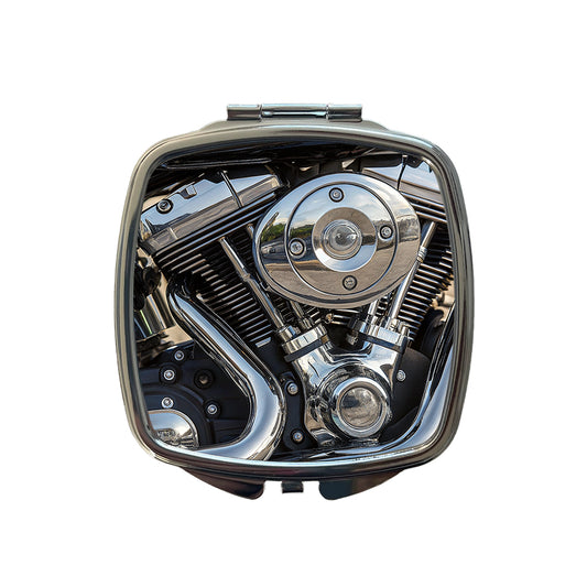 Motorcycle Chrome Engine Close-up Small Travel Purse Handbag Pocket Makeup Compact Mirror