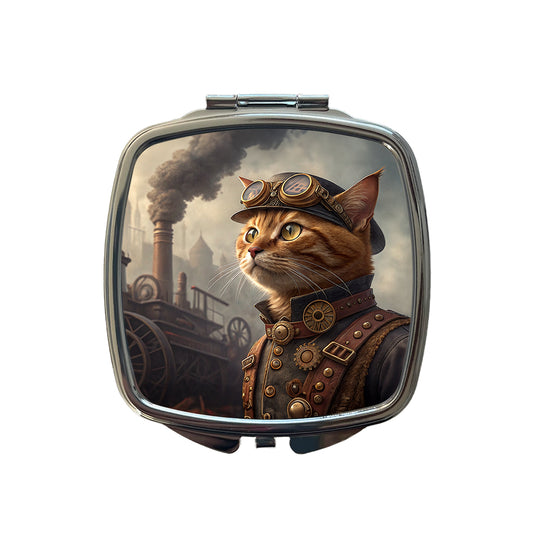 Orange Tabby Cat Steampunk Small Travel Purse Handbag Pocket Makeup Compact Mirror