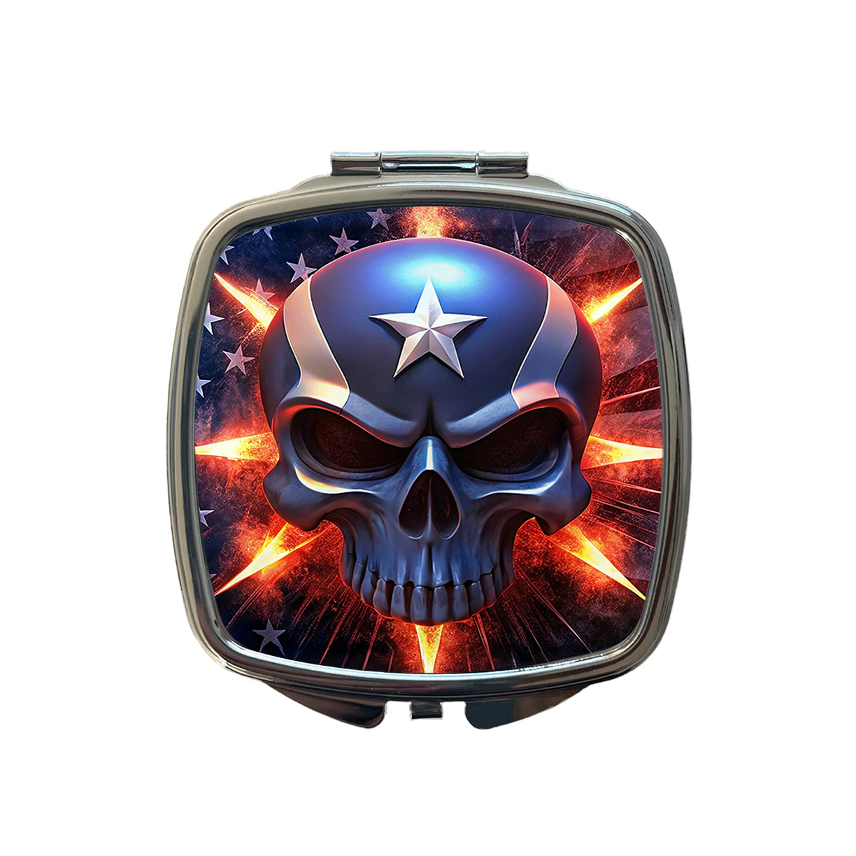 Patriotic Skull And American Flag Small Travel Purse Handbag Pocket Makeup Compact Mirror