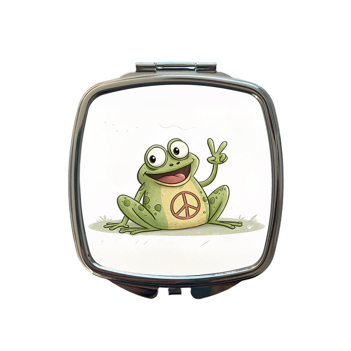 Peace Sign Frog Cartoon Small Travel Purse Handbag Pocket Makeup Compact Mirror