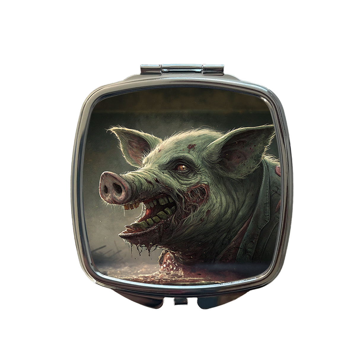 Pig Zombie Creepy Scary Halloween Small Travel Purse Handbag Pocket Makeup Compact Mirror