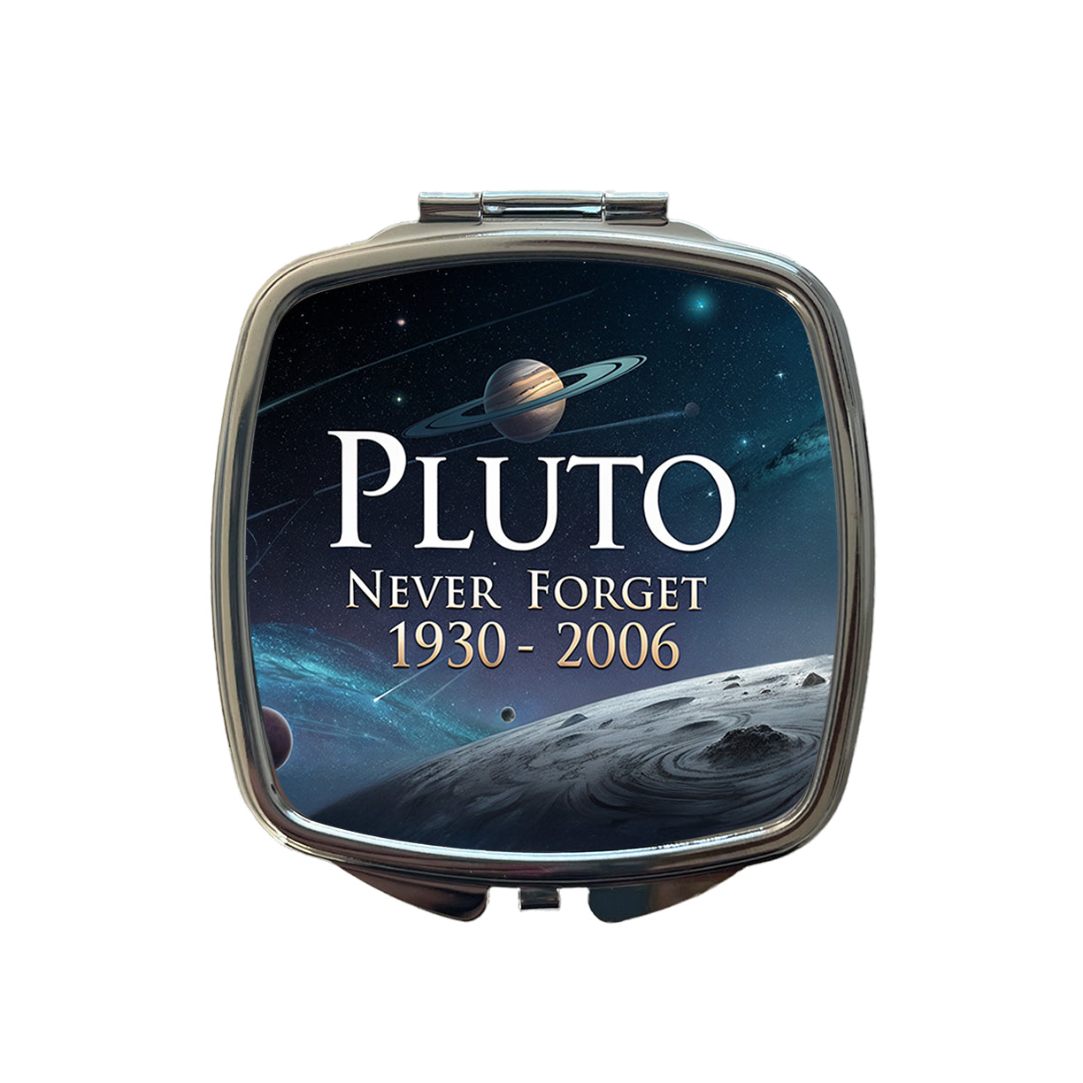 Pluto Never Forget 1930-2006 Funny Astronomy Small Travel Purse Handbag Pocket Makeup Compact Mirror