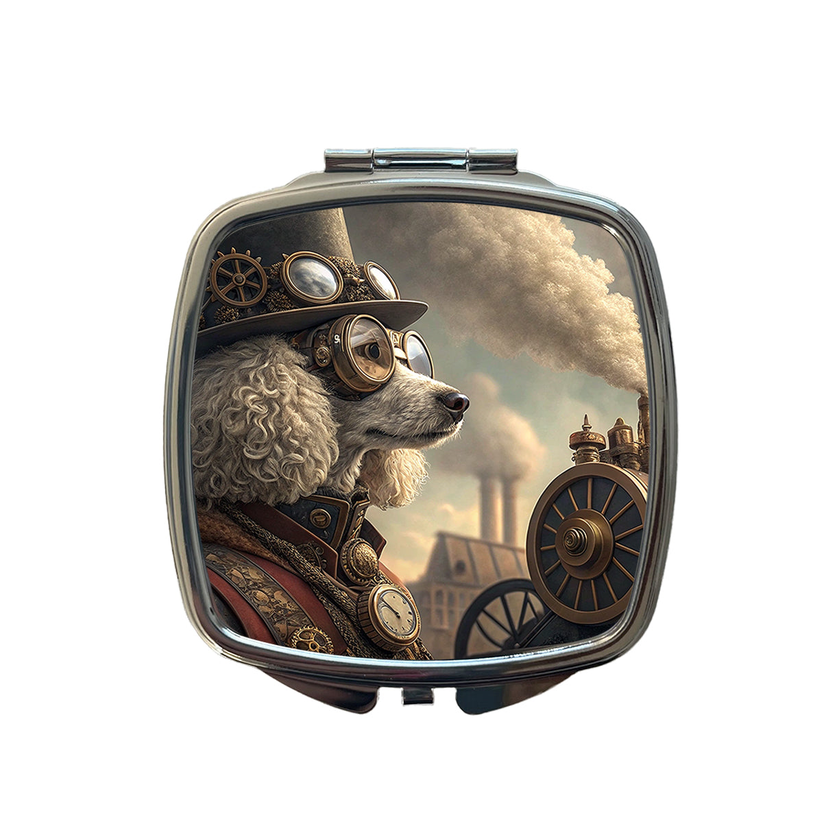 Poodle Dog Steampunk Small Travel Purse Handbag Pocket Makeup Compact Mirror