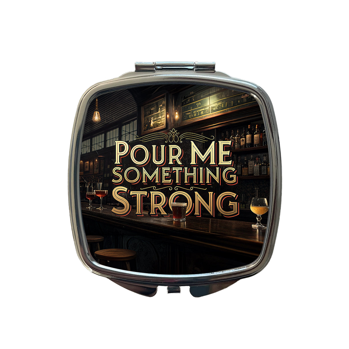Pour Me Something Strong Beer Alcohol Funny Small Travel Purse Handbag Pocket Makeup Compact Mirror