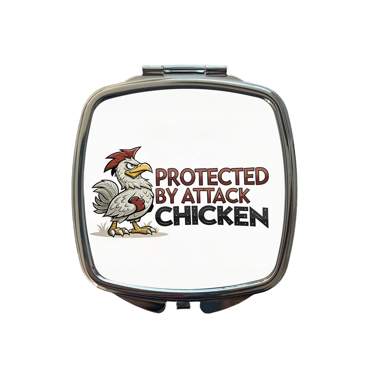 Protected By Attack Chicken Funny Small Travel Purse Handbag Pocket Makeup Compact Mirror