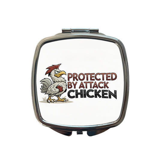Protected By Attack Chicken Funny Small Travel Purse Handbag Pocket Makeup Compact Mirror