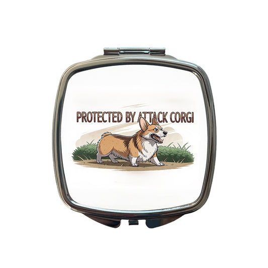 Protected By Attack Corgi Funny Small Travel Purse Handbag Pocket Makeup Compact Mirror
