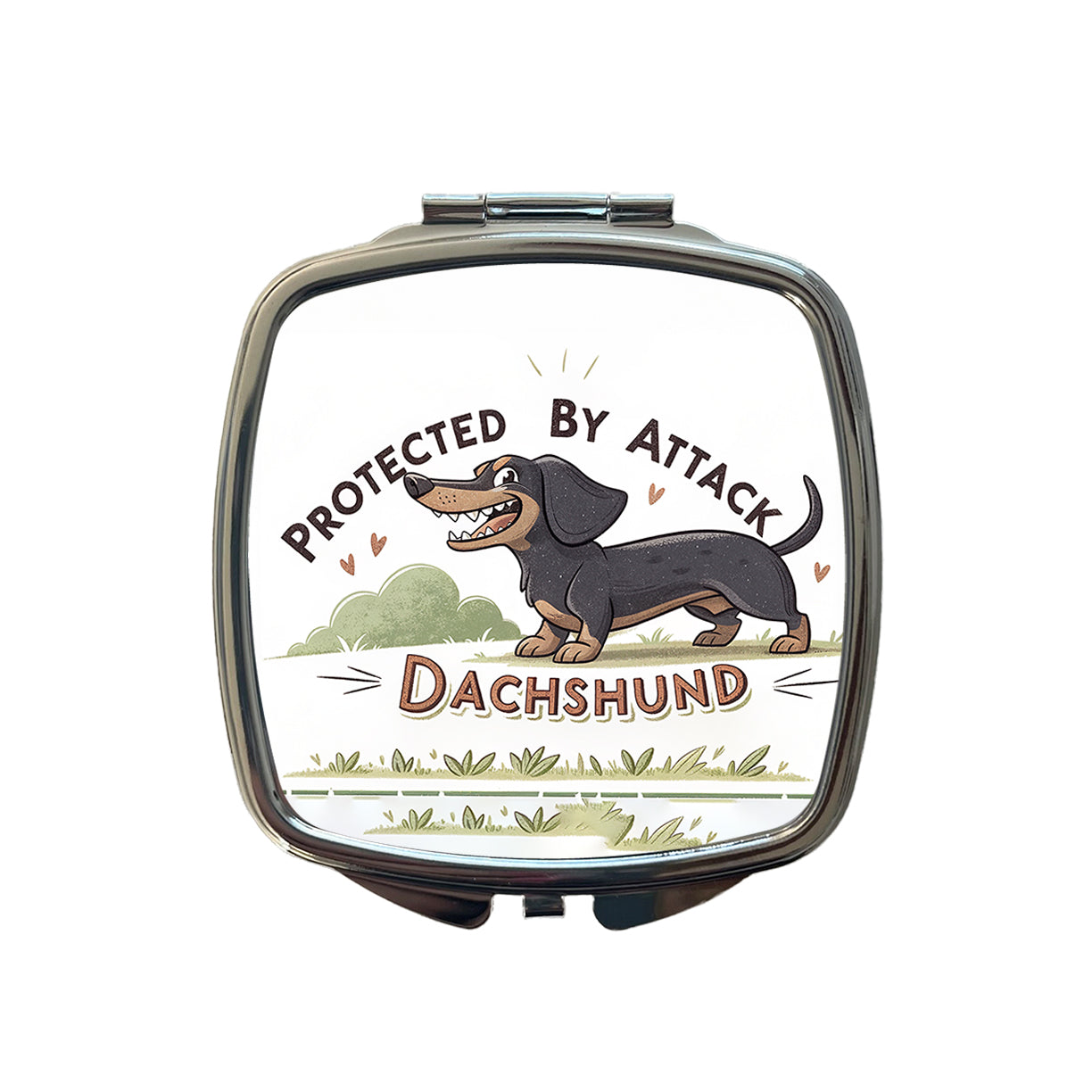 Protected By Attack Dachshund Funny Small Travel Purse Handbag Pocket Makeup Compact Mirror