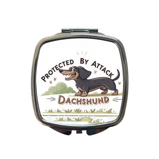 Protected By Attack Dachshund Funny Small Travel Purse Handbag Pocket Makeup Compact Mirror