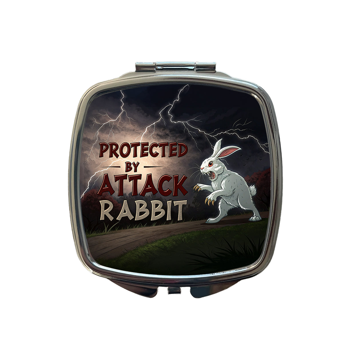 Protected By Attack Rabbit Vicious White Funny Bunny Small Travel Purse Handbag Pocket Makeup Compact Mirror
