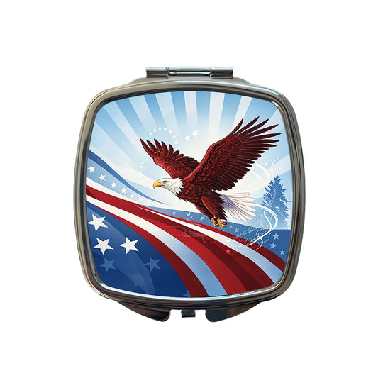 Red Blue White Patriotic Bald Eagle Small Travel Purse Handbag Pocket Makeup Compact Mirror