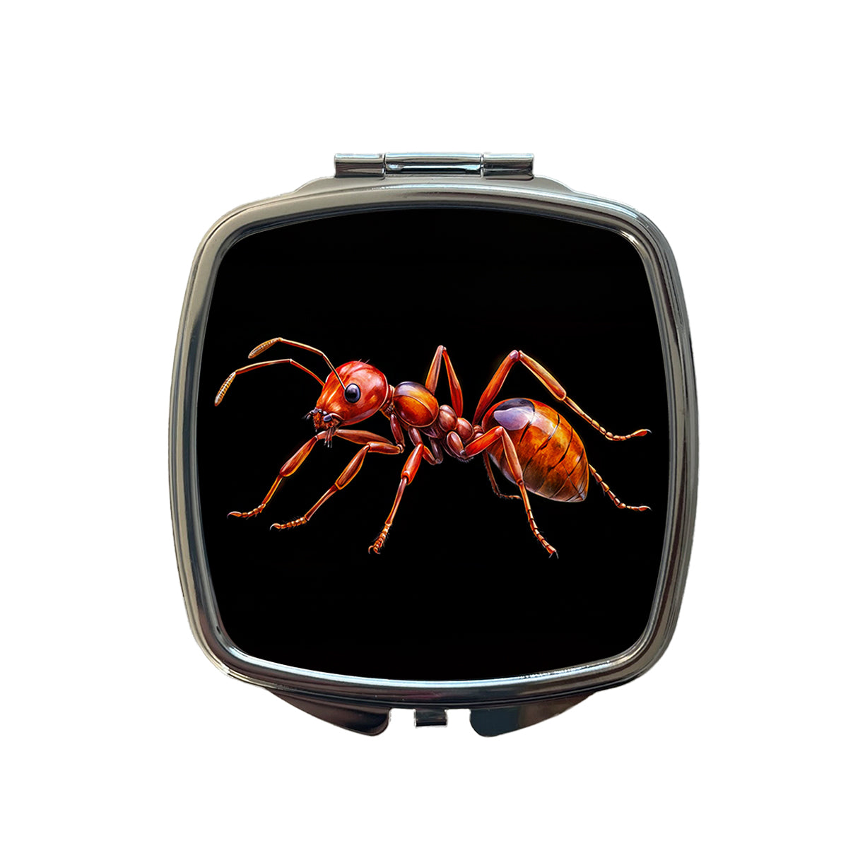 Red Fire Ant Watercolor Black Background Small Travel Purse Handbag Pocket Makeup Compact Mirror