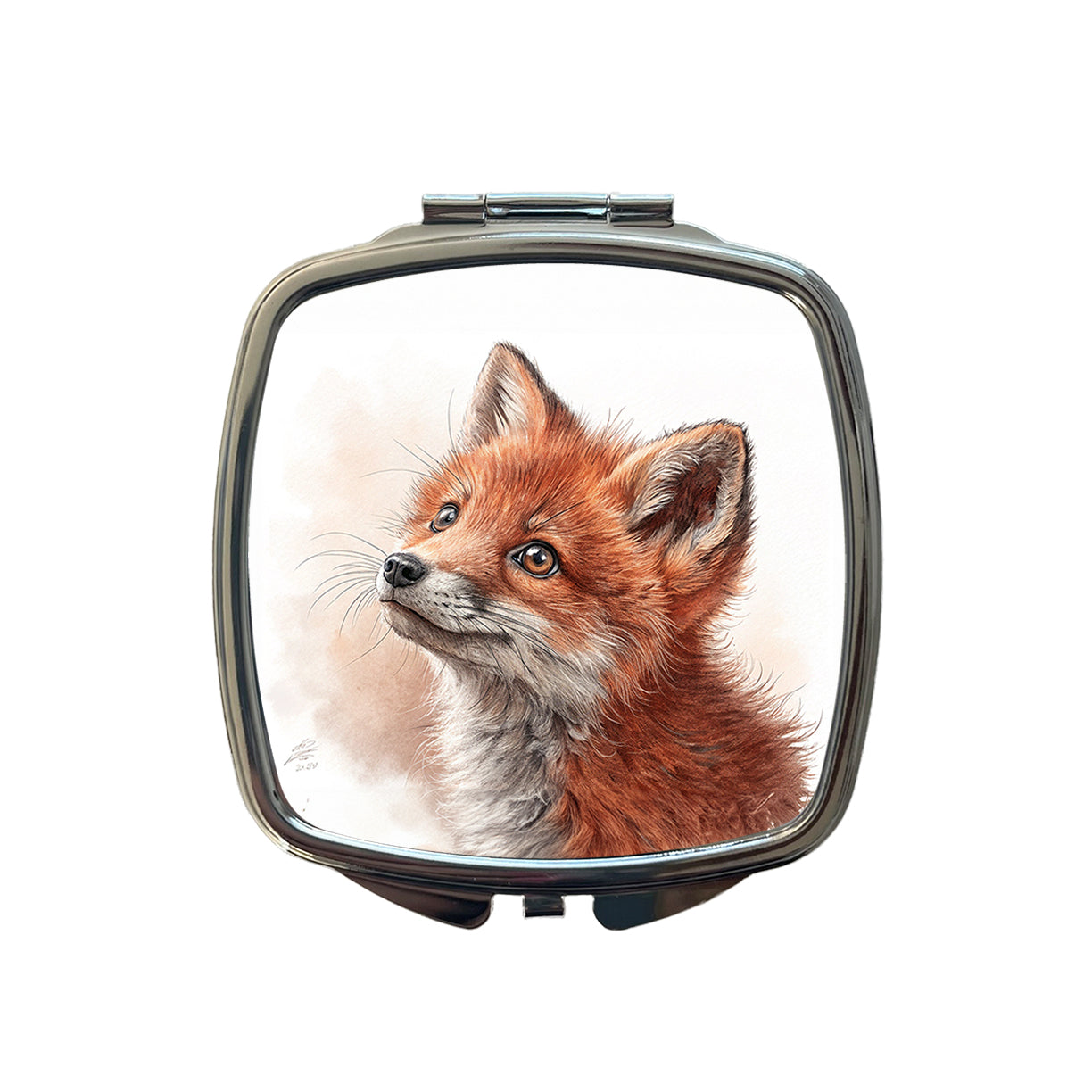 Red Fox Kit Illustration Small Travel Purse Handbag Pocket Makeup Compact Mirror