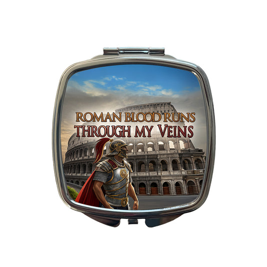 Roman Blood Runs Through My Veins Colosseum Italian Small Travel Purse Handbag Pocket Makeup Compact Mirror