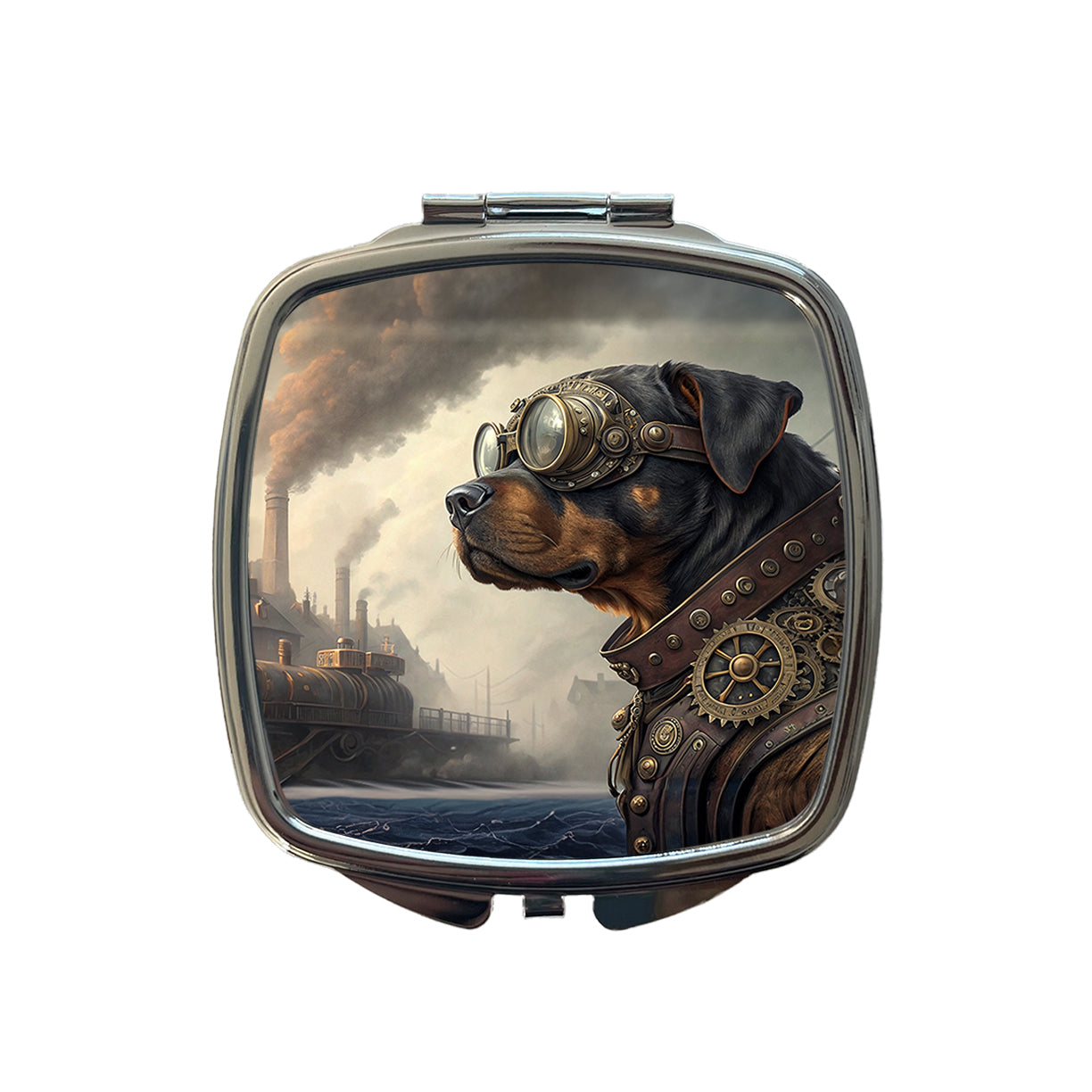 Rottweiler Dog Steampunk Small Travel Purse Handbag Pocket Makeup Compact Mirror