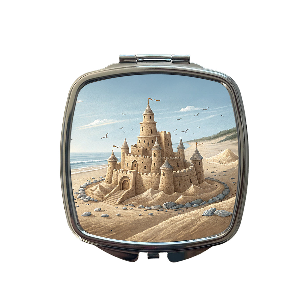 Sandcastle On Beach Small Travel Purse Handbag Pocket Makeup Compact Mirror