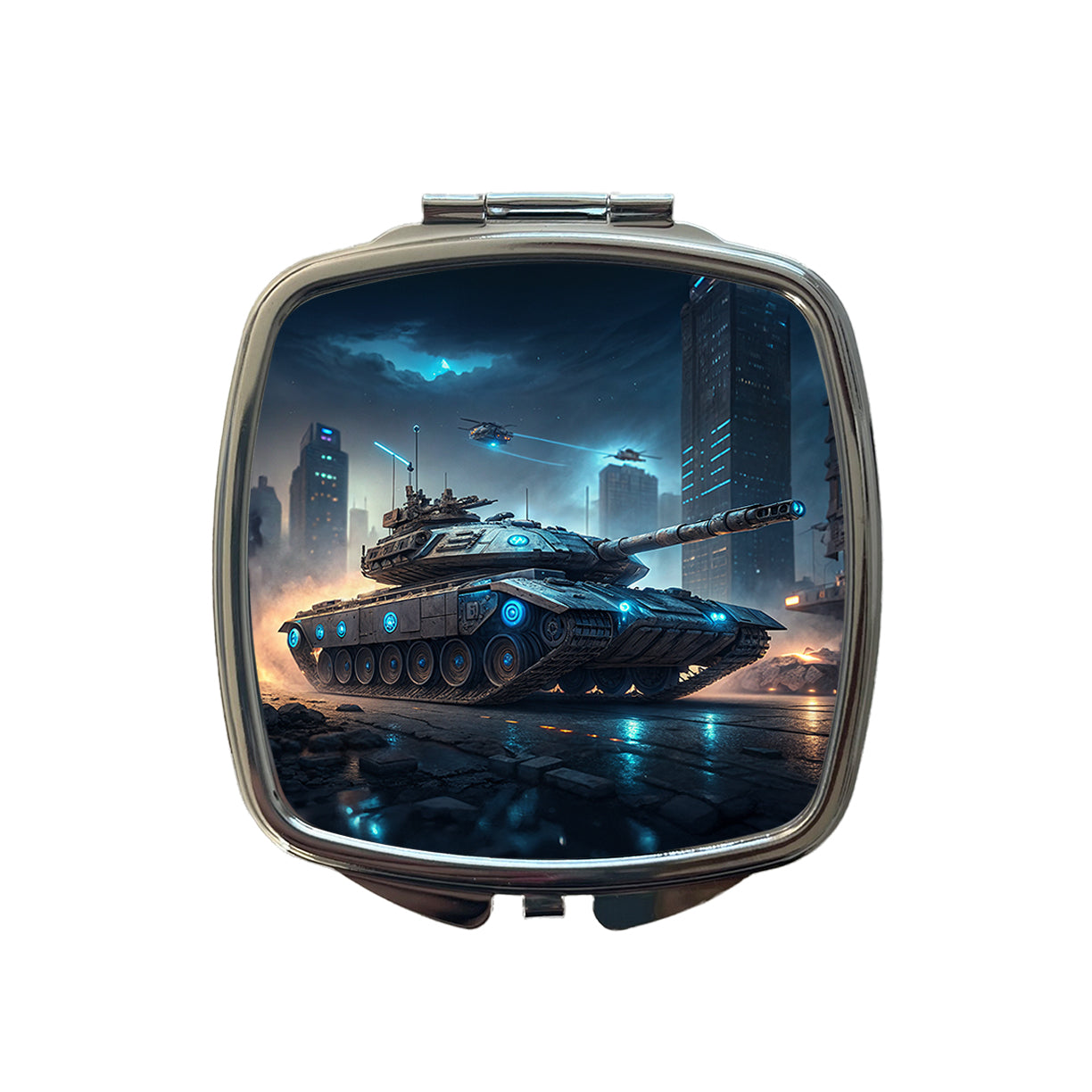 Sci-Fi Tank Urban Warfare Small Travel Purse Handbag Pocket Makeup Compact Mirror