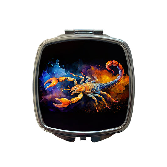 Scorpion Watercolor Black Background Small Travel Purse Handbag Pocket Makeup Compact Mirror