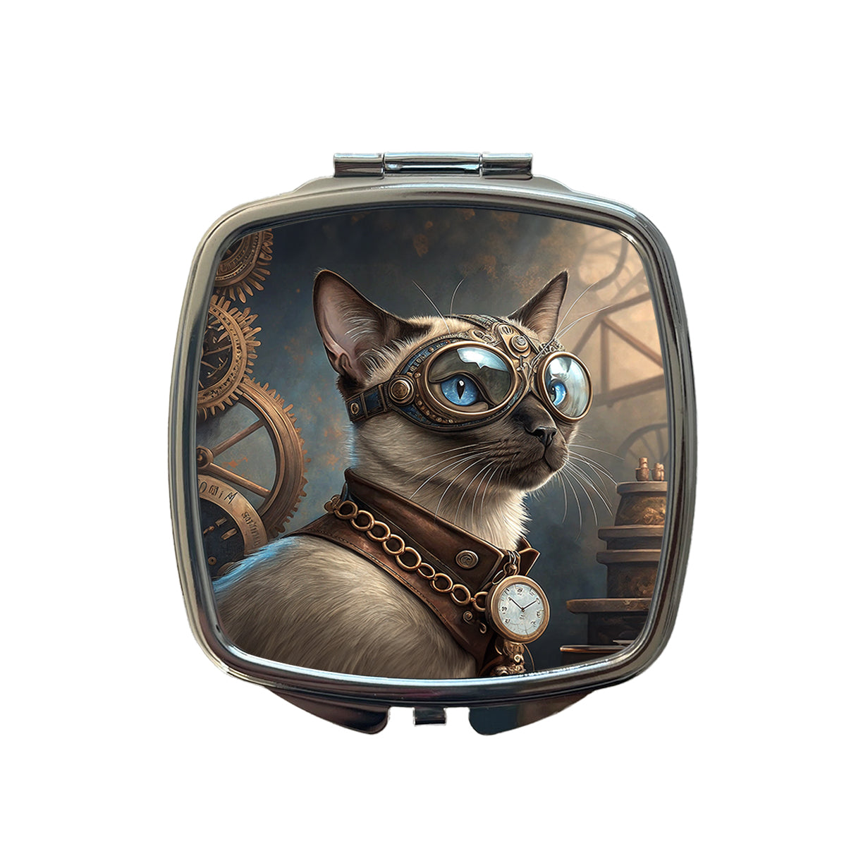 Siamese Cat Steampunk Small Travel Purse Handbag Pocket Makeup Compact Mirror