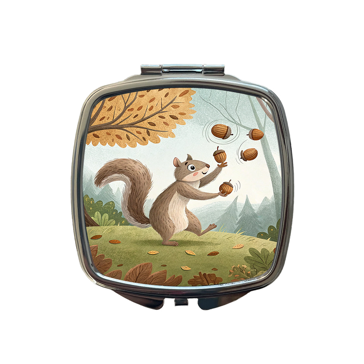 Squirrel Juggling His Acorns Nuts Small Travel Purse Handbag Pocket Makeup Compact Mirror