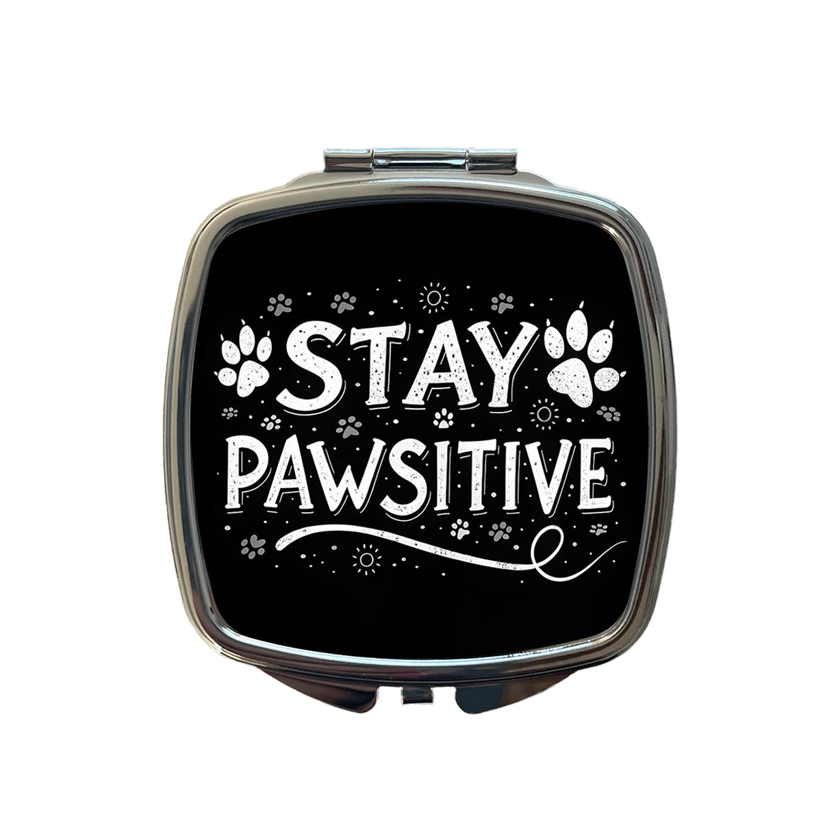 Stay Pawsitive Positive Black White Paw Prints Small Travel Purse Handbag Pocket Makeup Compact Mirror