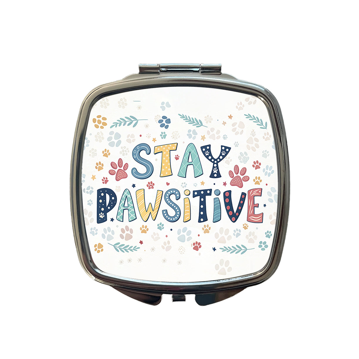 Stay Pawsitive Positive Cute Colorful Small Travel Purse Handbag Pocket Makeup Compact Mirror