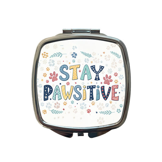 Stay Pawsitive Positive Cute Colorful Small Travel Purse Handbag Pocket Makeup Compact Mirror