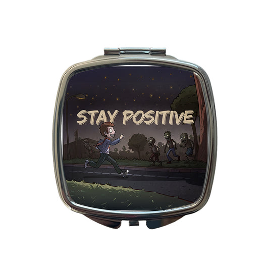 Stay Positive Funny Zombie Cartoon Small Travel Purse Handbag Pocket Makeup Compact Mirror