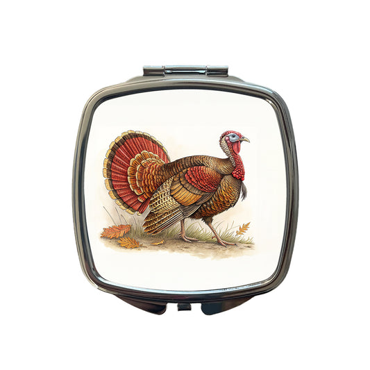 Tom Gobbler Male Turkey Illustration Small Travel Purse Handbag Pocket Makeup Compact Mirror