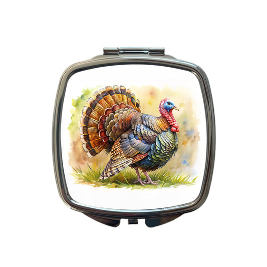 Tom Gobbler Male Turkey Watercolor Small Travel Purse Handbag Pocket Makeup Compact Mirror