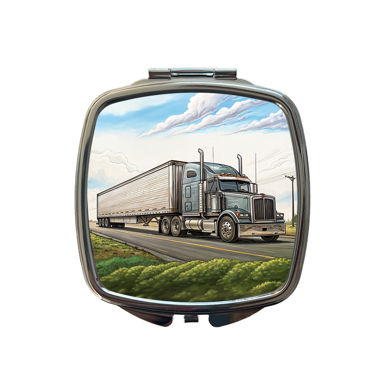 Tractor Trailer Semi Big Rig Truck Small Travel Purse Handbag Pocket Makeup Compact Mirror